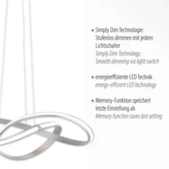 LED Design Pendelleuchte, geschwungene Form, stahlfarben, dimmbar, modern