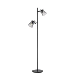 LED 2 flammige Stehlampe schwarz drehbar Fußschalter schlichtes Design