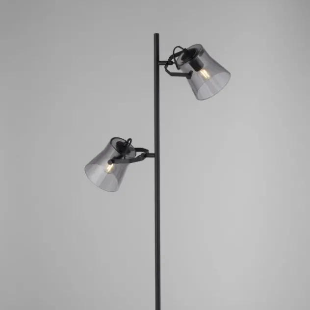 LED 2 flammige Stehlampe schwarz drehbar Fußschalter schlichtes Design