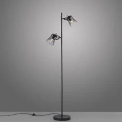 LED 2 flammige Stehlampe schwarz drehbar Fußschalter schlichtes Design