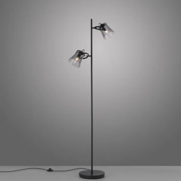 LED 2 flammige Stehlampe schwarz drehbar Fußschalter schlichtes Design
