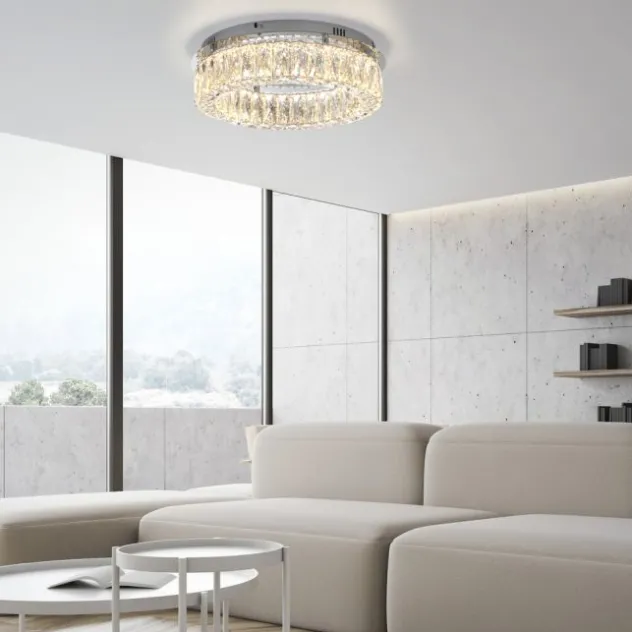 LED Kronleuchter Deckenlampe chrom Kristallanhänger 3-Stufen-Dimmer