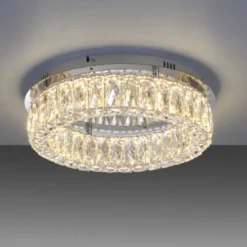 LED Kronleuchter Deckenlampe chrom Kristallanhänger 3-Stufen-Dimmer