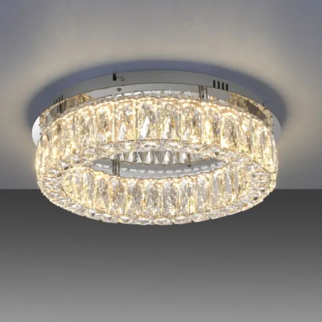 LED Kronleuchter Deckenlampe chrom Kristallanhänger 3-Stufen-Dimmer