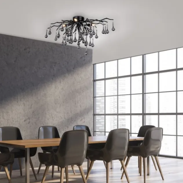 LED Kronleuchter ICICLE schwarz Glaskristallanhänger Schlafzimmer