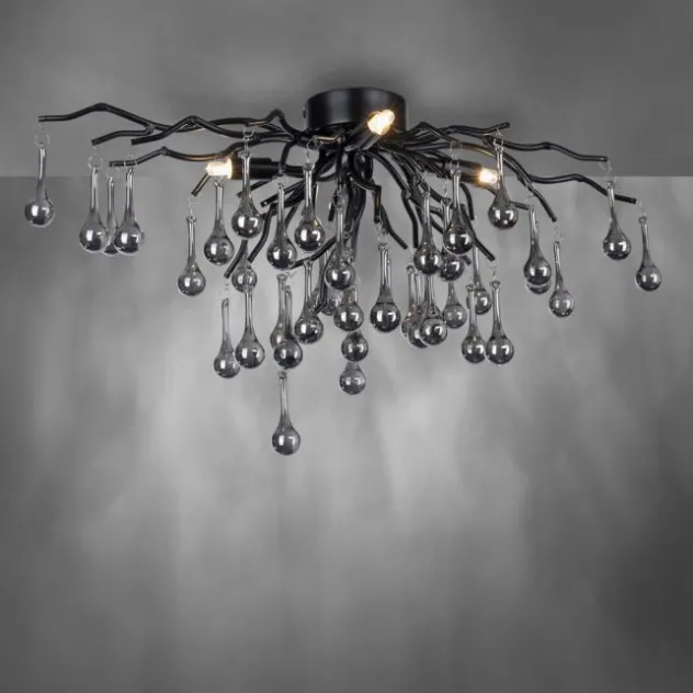 LED Kronleuchter ICICLE schwarz Glaskristallanhänger Schlafzimmer