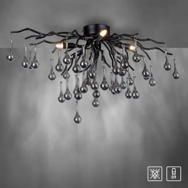 LED Kronleuchter ICICLE schwarz Glaskristallanhänger Schlafzimmer