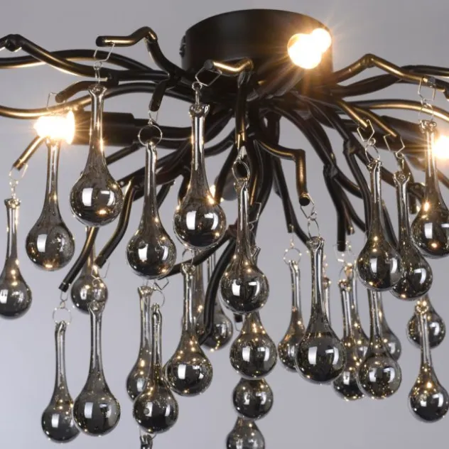 LED Kronleuchter ICICLE schwarz Glaskristallanhänger Schlafzimmer