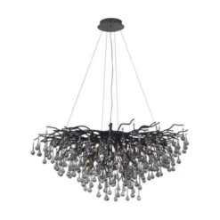 LED Kronleuchter schwarz Kristall Glasanhänger Pendelleuchte