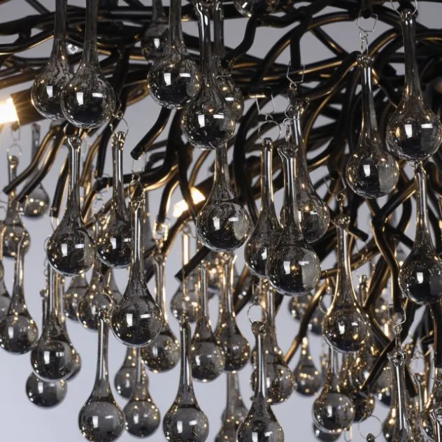 LED Kronleuchter schwarz Kristall Glasanhänger Pendelleuchte