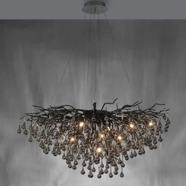 LED Kronleuchter schwarz Kristall Glasanhänger Pendelleuchte