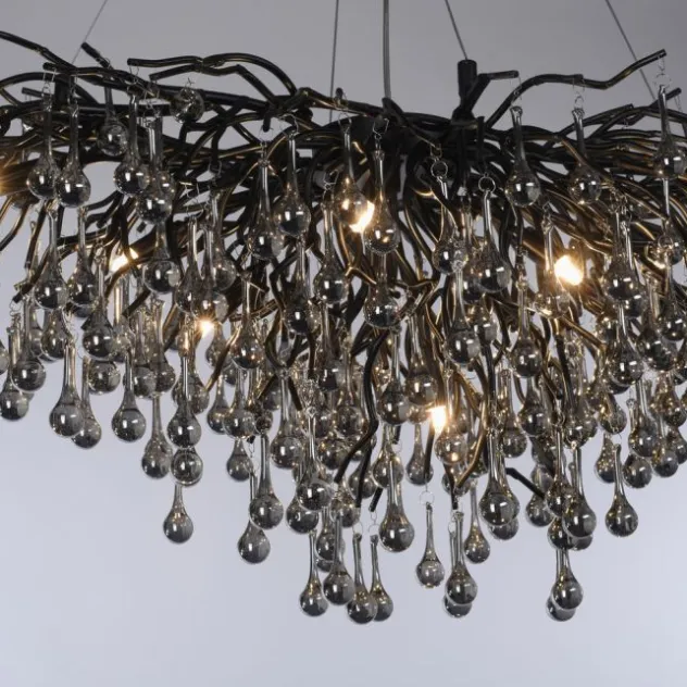 LED Kronleuchter schwarz Kristall Glasanhänger Pendelleuchte