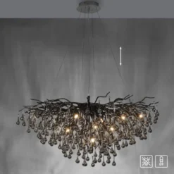 LED Kronleuchter schwarz Kristall Glasanhänger Pendelleuchte