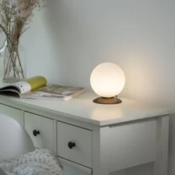 LED-Kugelleuchte, altmessing warmweiß, Touchdimmer, blendfrei, Opalglas