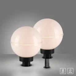 LED Kugelleuchte 2er Set 20x20x51cm weiß mit Kabel und Spieß Außenlampe