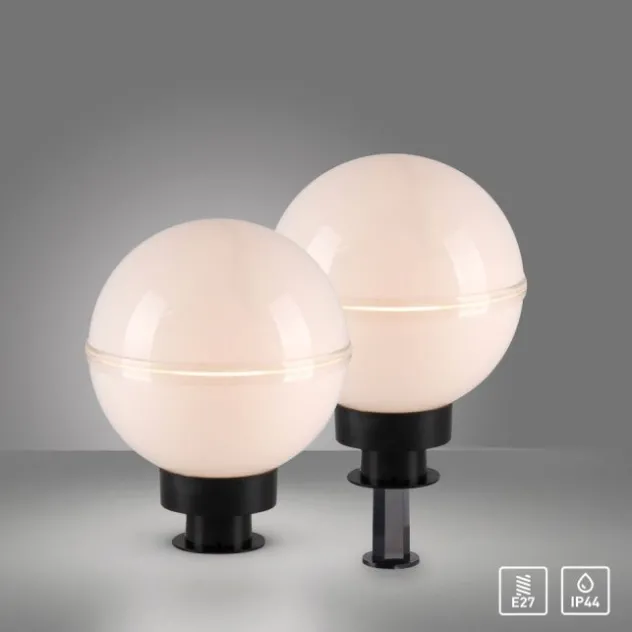 LED Kugelleuchte 2er Set 20x20x51cm weiß mit Kabel und Spieß Außenlampe