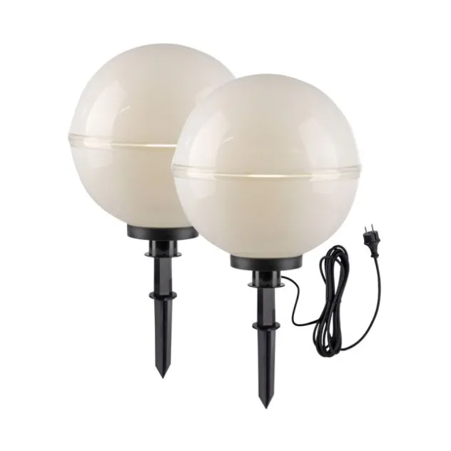 LED Kugelleuchte 2er Set 40x40x71cm weiß mit Kabel und Spieß Außenlampe