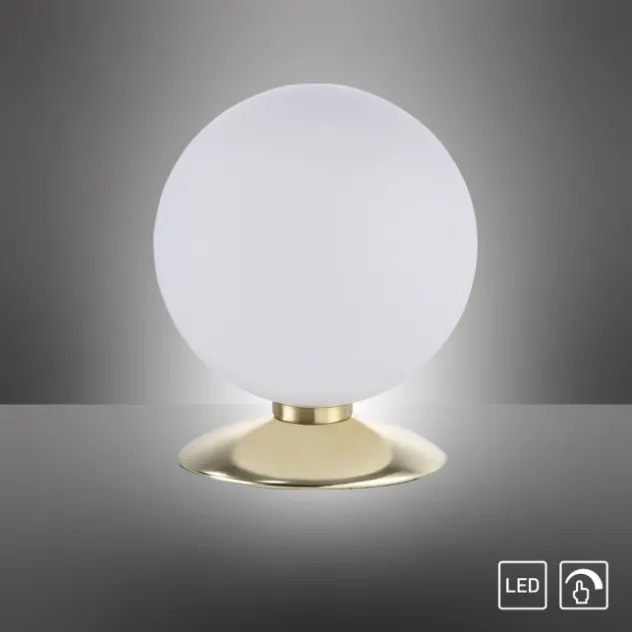 LED-Kugelleuchte, messing-matt, Touchdimmer, blendfrei, Opalglas