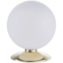 LED-Kugelleuchte, messing-matt, Touchdimmer, blendfrei, Opalglas