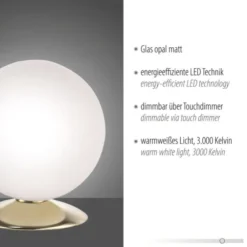 LED-Kugelleuchte, messing-matt, Touchdimmer, blendfrei, Opalglas