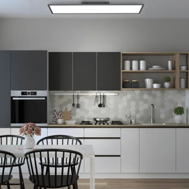 LED Panel, Rahmen schwarz, rechteckig, CCT, Fernbedienung, dimmbar, modern