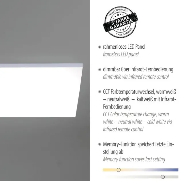 LED-Panel, weiß, rahmenlos, 62x62cm, CCT, dimmbar, Fernbedienung, blendfrei