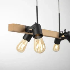 LED Pendellampe CANOP schwarz 4 flammig Holz Metall Industrie Design