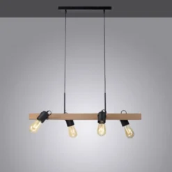 LED Pendellampe CANOP schwarz 4 flammig Holz Metall Industrie Design