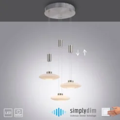 LED Pendellampe 3 flammig rund silber farbig dimmbar höhenverstellbar