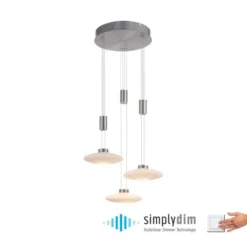 LED Pendellampe 3 flammig rund silber farbig dimmbar höhenverstellbar