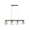 LED Pendellampe höhenverstellbar 4 flammig Holzdekor schwarze Metallschirme