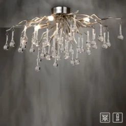 LED Pendellampe Kronleuchter silber Glasanhänger schönes Lichtspiel