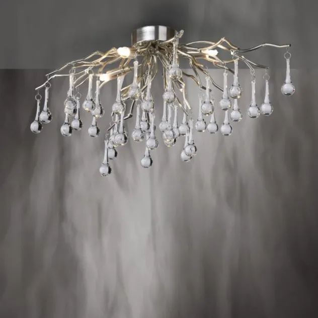 LED Pendellampe Kronleuchter silber Glasanhänger schönes Lichtspiel