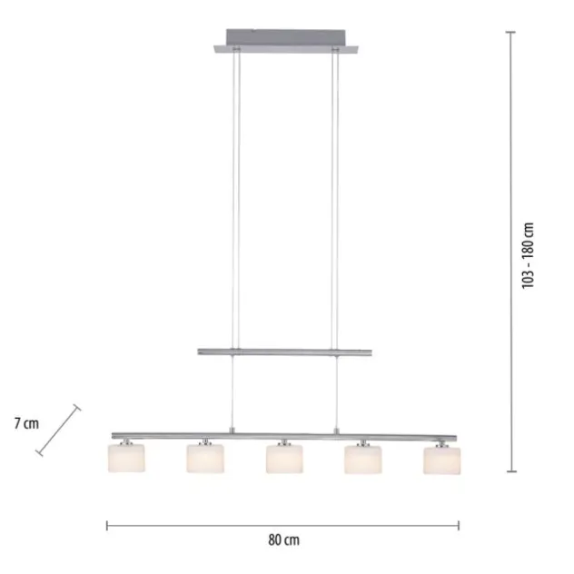 LED Pendellampe silberfarbig 5 flammig höhenverstellbar Esstischlampe