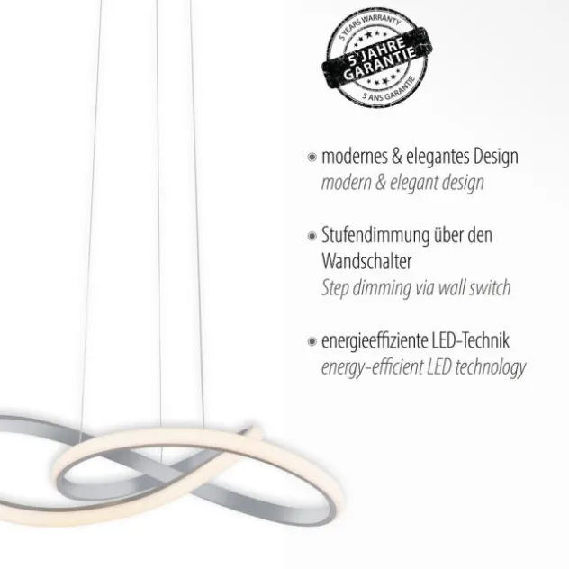 LED-Pendelleuchte, alufarben, dimmbar, höhenverstellbar