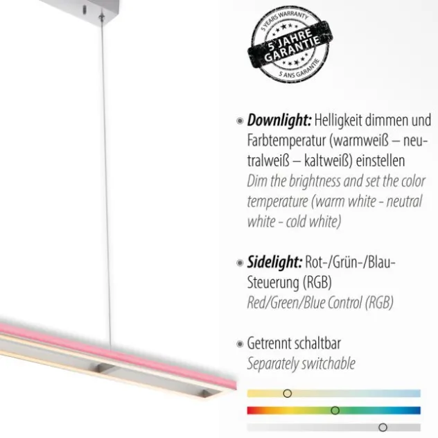 LED-Pendelleuchte, alufarben, Fernbedienung, RGB, CCT, Memory
