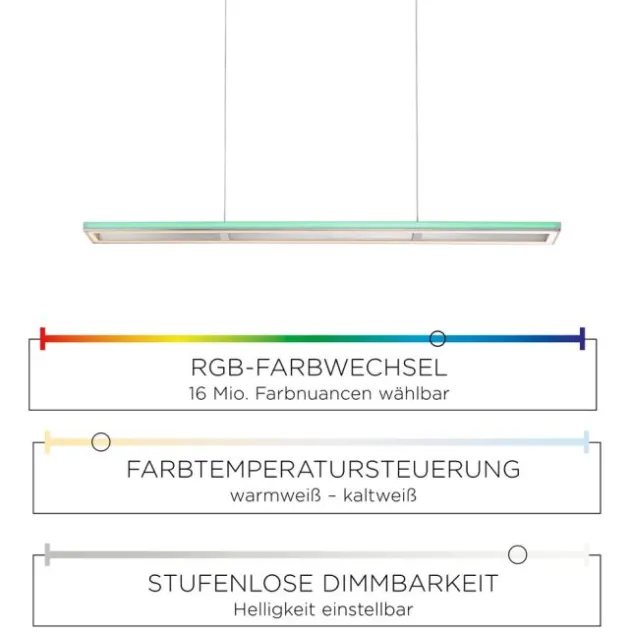 LED-Pendelleuchte, alufarben, Fernbedienung, RGB, CCT, Memory