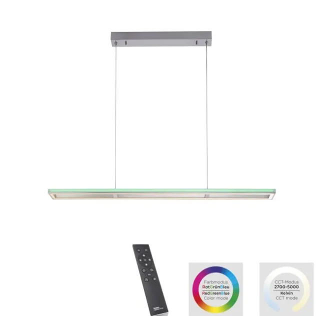 LED-Pendelleuchte, alufarben, Fernbedienung, RGB, CCT, Memory