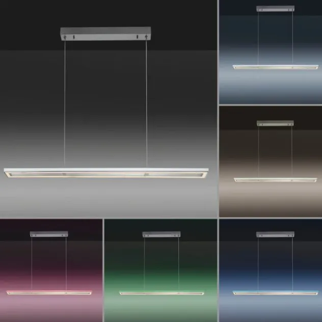 LED-Pendelleuchte, alufarben, Fernbedienung, RGB, CCT, Memory