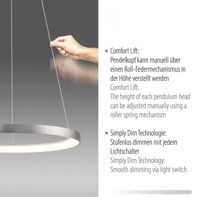 LED Pendelleuchte aluminium höhenverstellbar dimmbar Memoryfunktion