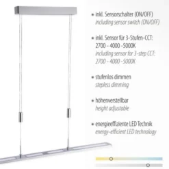 LED Pendelleuchte, aluminiumfarben, höhenverstellbar, dimmbar, modern