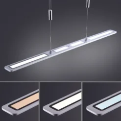 LED Pendelleuchte, aluminiumfarben, höhenverstellbar, dimmbar, modern