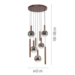 LED Pendelleuchte BOWL, braun, rund, 9-flammig, dimmbar, höhenverstellbar