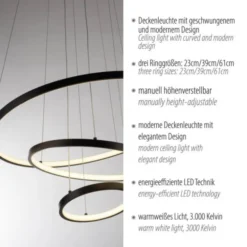 LED Pendelleuchte CERCHI, schwarz, Ringform, höhenverstellbar