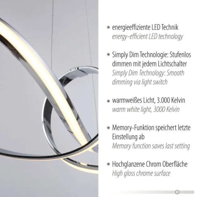 LED Pendelleuchte chrom dimmbar per Simplydim Memoryfunktion