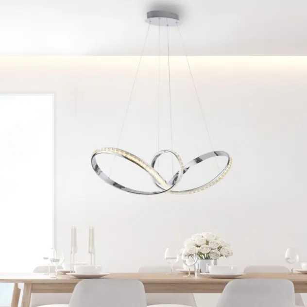 LED Pendelleuchte chrom geschwungen dimmbar Kristallabdeckung modern