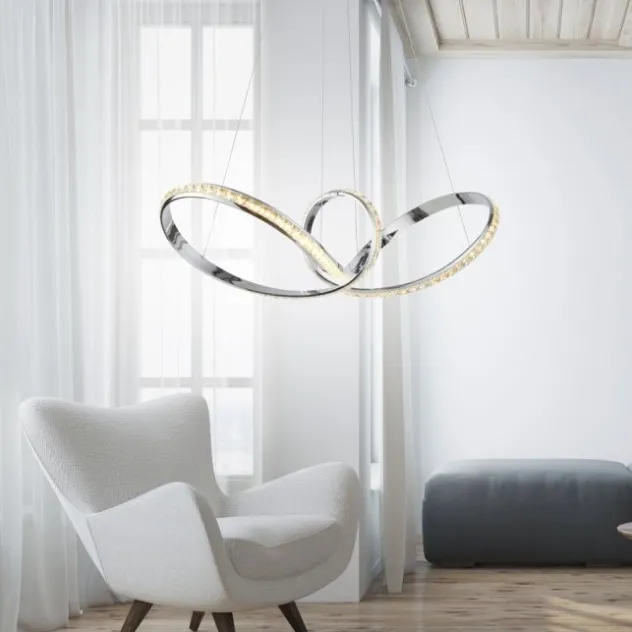 LED Pendelleuchte chrom geschwungen dimmbar Kristallabdeckung modern
