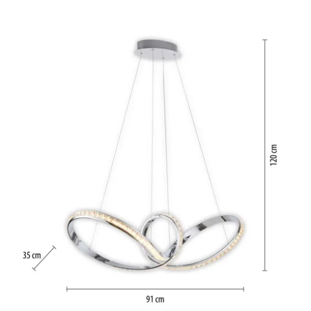 LED Pendelleuchte chrom geschwungen dimmbar Kristallabdeckung modern
