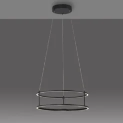 LED Pendelleuchte CONNI schwarz, rund, Touchdimmer, Deko Ablagefläche, höhenverstellbar