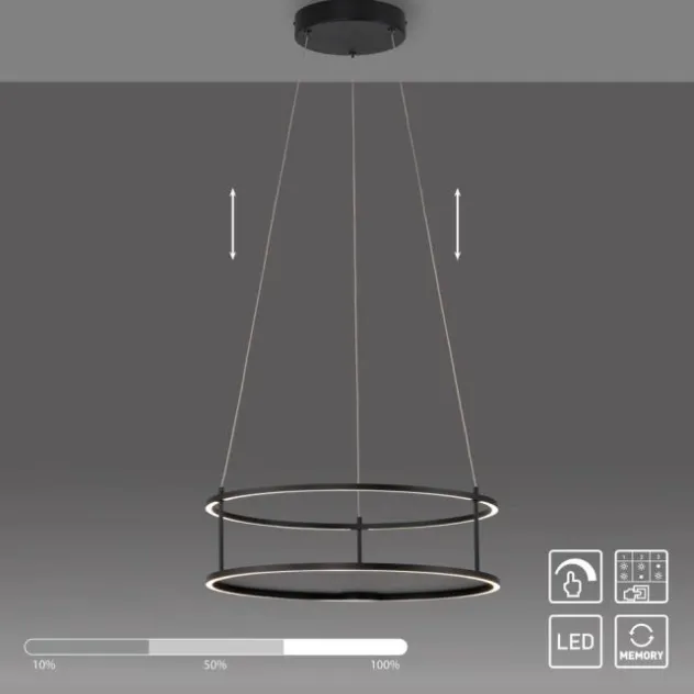 LED Pendelleuchte CONNI schwarz, rund, Touchdimmer, Deko Ablagefläche, höhenverstellbar